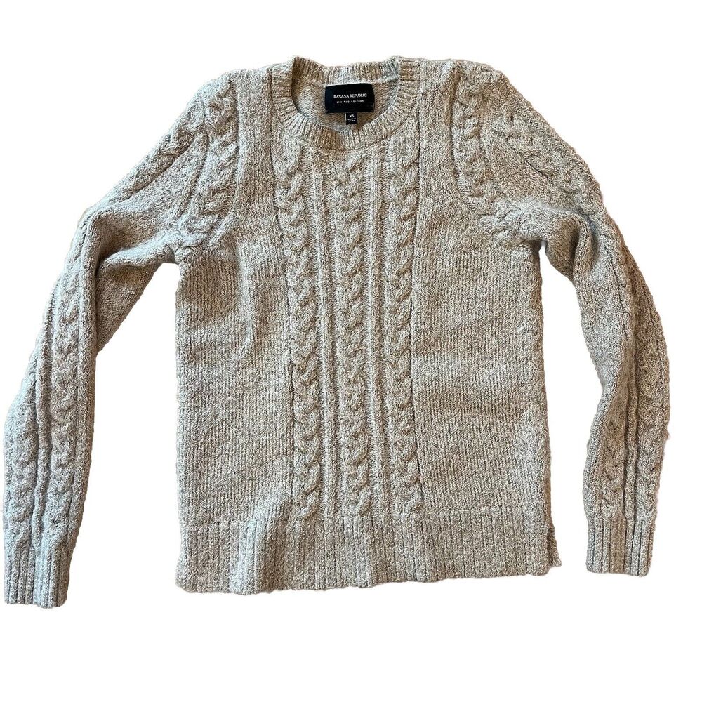 Banana Republic Nordic Shimmer Sweater Women's XS Gold Tan Thick Cable Knit